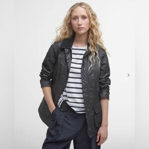 Barbour Black Beadnell Waxed Jacket 
with Removable Red Quilted Vest Liner
